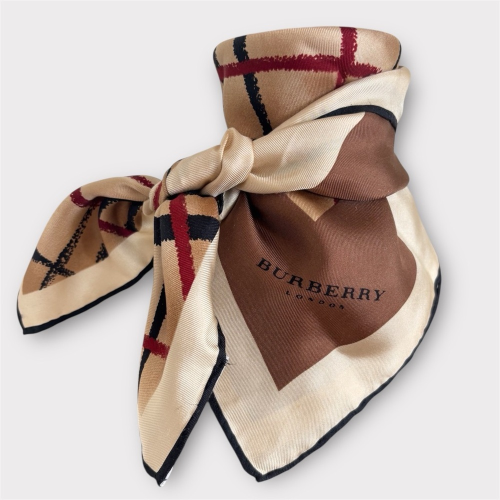 BURBERRY Vintage Silk Check Scarf 22” Square Nova Check Logo - Picture 8 of 13